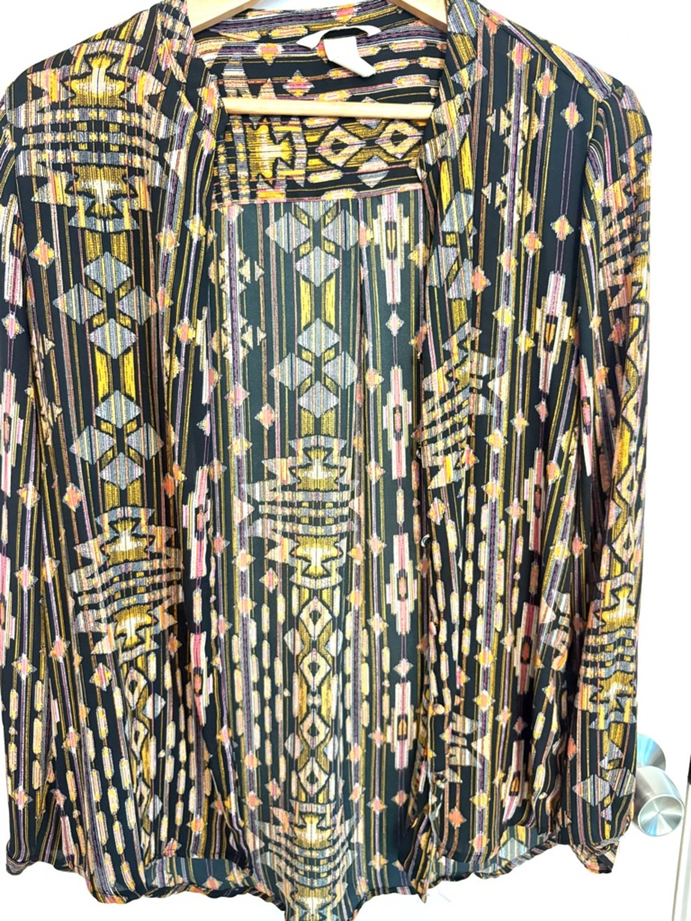 H&M Black Dress with Gold and Pink Geometric Print